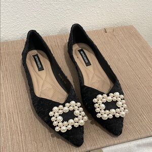 Rhinestones Pointed Toe Ballet Flats Casual Slip-On Walking Flats Loafers size 8